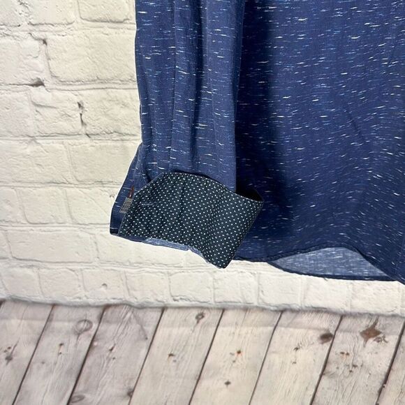 Ted Baker Pantheo Mens Blue Nepped Print Cotton Button Down size 5 XL - Picture 3 of 10